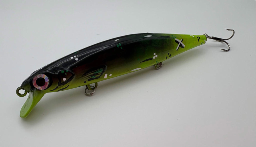 Phazor 110 — Jerkbait 11 cm / 13 g | Black Chartreuse | Peint main & époxy